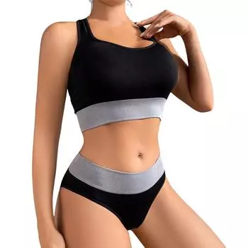 Женский бесшовный комплект бюстгальтера для спорта и отдыха, бесшовный комплект в цветных блоках L чёрный