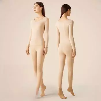 Женский бесшовный комплект термобелья с начесом - облегающий крой с круглым вырезом для осени и зимы 2XL серый