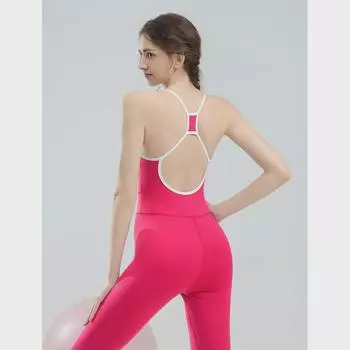 Женский бесшовный полосатый комбинезон для йоги с накладкой на грудь и стильной спинкой Large