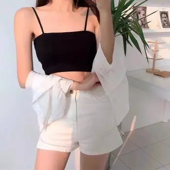 Женский бесшовный спортивный бюстгальтер без стального кольца на стропе с нитью по низу с антибликовым покрытием на груди one size чёрный