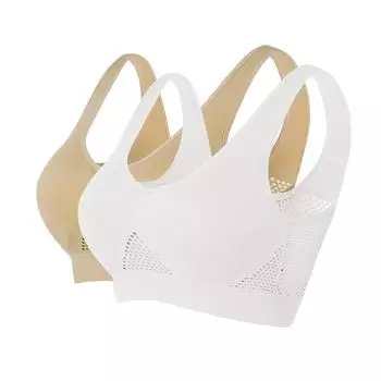 Женский бесшовный спортивный бюстгальтер для йоги из 2 предметов без косточек со съемными подушечками L разноцветный