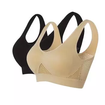 Женский бесшовный спортивный бюстгальтер для йоги из 2 предметов без косточек со съемными подушечками L разноцветный