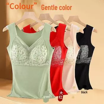 Женский бесшовный терможилет из немецкого бархата - кружевная основа, плотный, без бюстгальтера 2XL (130-160 catties)