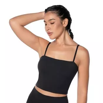 Женский бесшовный топ-майка на бретельках - дышащий регулируемый летний невидимый топ без рукавов на тонких бретельках XS чёрный