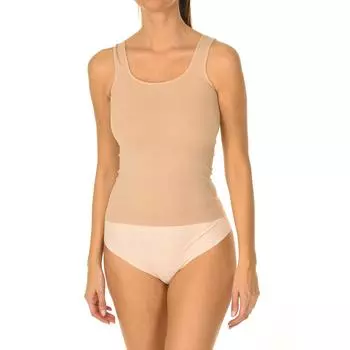 Женский бесшовный топ на широких бретелях 61387 M бежевый