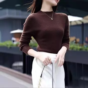 Женский бесшовный удлиненный полуводолазный свитер из 100% шерсти - мягкий трикотажный бархат, идеально подходит для осени и зимы S