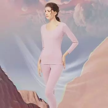 «Женский бесшовный утепленный бархатный комплект — подростковая нижняя рубашка и брюки на осень/зиму» L