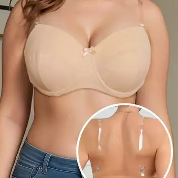 Женский бежевый бюстгальтер больших размеров, невидимый, полузакрытый, ультратонкий, дышащий, с прозрачными бретелями на косточках, нижнее белье с чашечками CD 90C бежевый