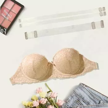 Женский бежевый кружевной бюстгальтер с матовыми прозрачными бретельками, открытыми плечами, открытой спиной, удобный невидимый бюстгальтер для вечернего платья, нижнего белья 70B 75B 80B 85B 75B бежевый