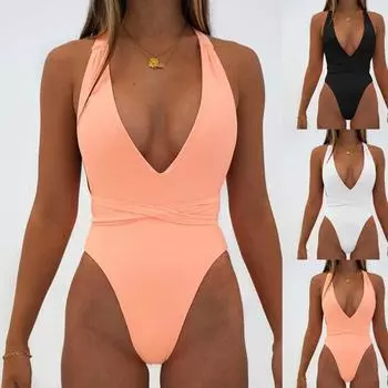 Женский бикини, однотонный комплект, купальник, цельные купальники для женщин, пляжная одежда L чёрный