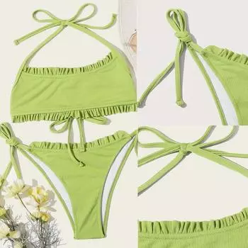 Женский бикини, однотонный комплект, купальник, двухсекционный купальник для женщин, пляжная одежда S зелёный