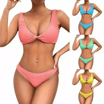 Женский бикини однотонный модный пляжный быстросохнущий купальник L