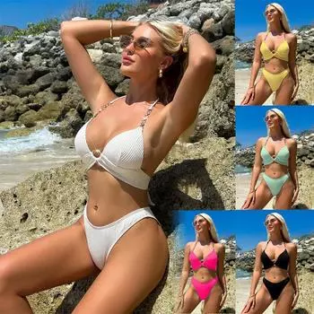 Женский бикини сексуальный купальник с высокой талией пляжный купальник XS жёлтый