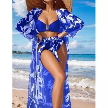 Женский бикини сексуальный купальный костюм с высокой талией пляжный купальник женский летний купальник 3 шт. XL