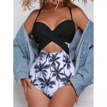 Женский бикини, сексуальный купальный костюм с высокой талией, пляжный купальник, цельный женский летний купальник S