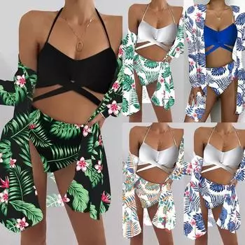 Женский бикини сексуальный купальный костюм с высокой талией пляжный купальник 3 шт. женский летний купальник S