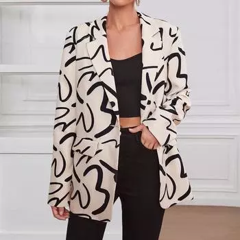Женский блейзер с длинным рукавом и принтом, костюмы, женская рабочая офисная куртка, пальто, пальто