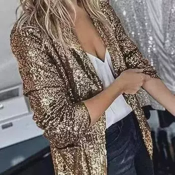 Женский блейзер с длинными рукавами и пайетками 2024 года осень/зима M