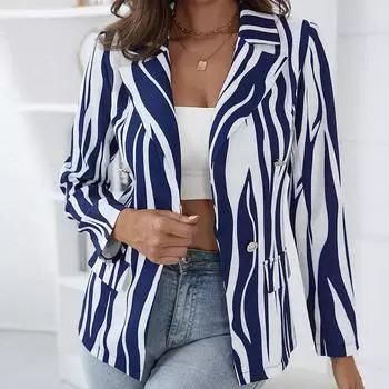 Женский блейзер с лацканами и принтом, пиджак, пальто, женские офисные формальные топы