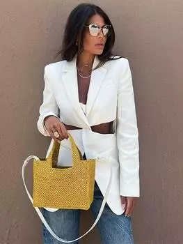 Женский блейзер с вырезами, куртка с лацканами и длинными рукавами с надрезом, женское пальто с однотонным карманом и боковой молнией, модная универсальная тонкая верхняя одежда, топ S белый