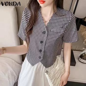 Женский блейзер VONDA с принтом «гусиные лапки» и короткими рукавами, повседневные топы