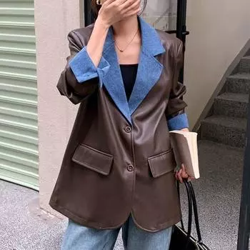 Женский блейзер, женский дизайнерский нишевый осенний новый джинсовый и кожаный стиль, маленький костюм M