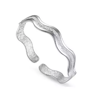 Женский блестящий браслет из стерлингового серебра 925 пробы с рябью для женщин, мужчин и девочек, браслет с открытой манжетой, регулируемый подарок, подарок