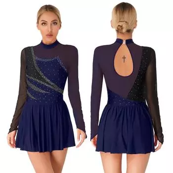 Женский блестящий купальник со стразами и вырезом на спине, балетный купальник, лирический костюм для фигурного катания, танцевальный костюм, нарядное платье S королевский синий