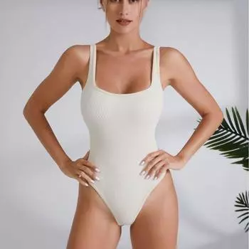 Женский боди в рубчик без рукавов, майка с треугольными чашечками для подтяжки и формирования живота, бесшовный спортивный и фитнес-костюм «все в одном» для йоги S белый