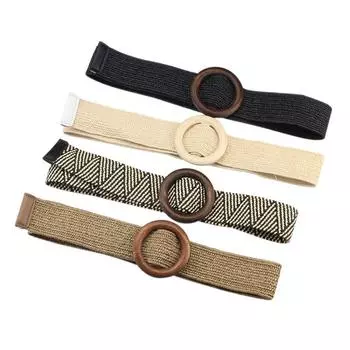 Женский богемный эластичный плетеный ремень, женские классические джинсы, широкие черные соломенные ПП, дизайнерские ремни с деревянной пряжкой в стиле бохо