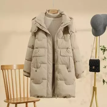 Женский большой размер, длинный зимний пуховик, куртка, ветровка, капюшон, стеганое пальто, тренчкот для женщин, уличная одежда для активного отдыха L бежевый
