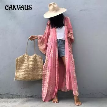 Женский большой размер напечатанный пляжный накидка сексуальный кардиган свободный праздничный платок бикини верхняя рубашка One Size чёрный