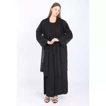 Женский большой размер серебристый двойной костюм с вышивкой черный