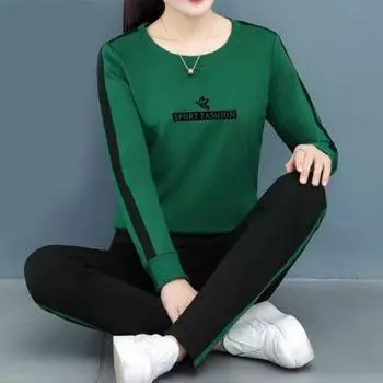 Женский большой размер весна/осень 2025 стильный спортивный костюм из двух частей - свитер и брюки