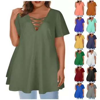 Женский большой топ с круглым вырезом, однотонный, свободный, глубокий V-образный вырез, сексуальный, А-силуэт, короткий рукав XXXXXL синий