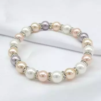 Женский браслет 8 мм, разноцветный жемчужный браслет в форме ракушки, круглый морской браслет из перламутра, милый браслет конфет для девочек 19cm