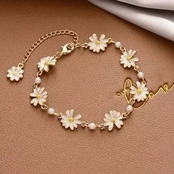 Женский браслет, элегантный подарок, гипоаллергенный, красивые сладкие цветы, очаровательный браслет для девочек, ювелирные аксессуары золотистый