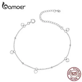 Женский браслет BAMOER из стерлингового серебра 925 пробы, классический браслет в форме сердца с любящим сердцем, простой дизайн, ювелирные изделия 925 silver