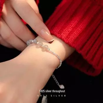 Женский браслет Banyan Tree S925 Silver Moonstone Energy: Нишевые, универсальные украшения из кристаллов BRS368 серебряный