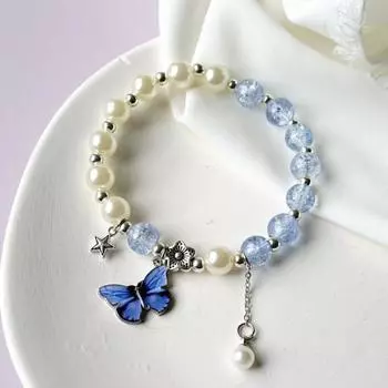 Женский браслет, бусины-бабочки, ювелирные изделия, яркий блеск, долговечный браслет, ювелирные изделия, подарок небесно-голубой