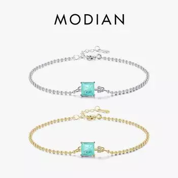 Женский браслет-цепочка Modian из стерлингового серебра 925 пробы с квадратными циркониевыми бусинами, изысканные эффектные ювелирные изделия серебряный