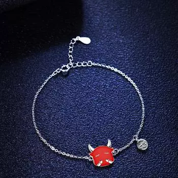 Женский браслет Двенадцать зодиаков с красной нитью, стерлинговое серебро S925, китайский стиль, год быка, год животного Adjustable size