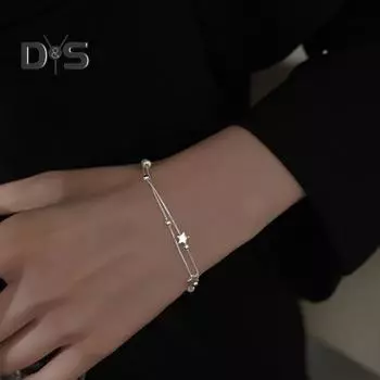 Женский браслет, двухслойный подвесной кулон со звездой, бусина, полированная, чистый цвет, медь, регулируемый зажим-лобстер, цепочка на запястье для работы, вечеринки, свиданий, женские ювелирные изделия серебряный