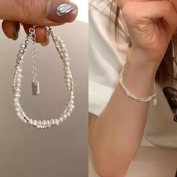Женский браслет, двухслойный, регулируемой длины, с удлиненной цепочкой, искусственный жемчуг, медная цепочка