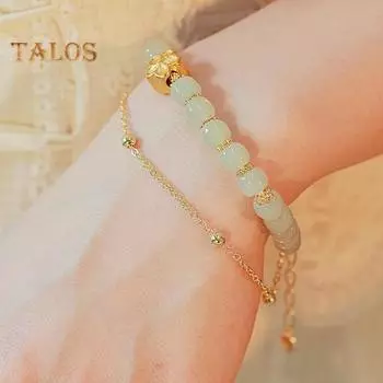 Женский браслет, двухслойный регулируемый штабелируемый блеск из искусственного нефрита, гладкий цветок, кулон с кисточкой, агат, ювелирные изделия на запястье, подарок на день рождения подруге A