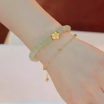 Женский браслет, двухслойный регулируемый штабелируемый блеск из искусственного нефрита, гладкий цветок, кулон с кисточкой, агат, ювелирные изделия на запястье, подарок на день рождения подруге