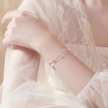 Женский браслет, двухслойный, с подвеской в виде звезды, полированный, чистый цвет, сплав, регулируемый, с застежкой-карабином