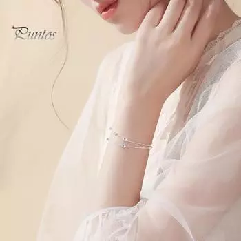 Женский браслет, двухслойный, складывающийся, со звездой, из полированного чистого сплава, регулируемый, с зажимом-лобстером, для шопинга, работы, вечеринки, свиданий, на запястье, для леди серебряный