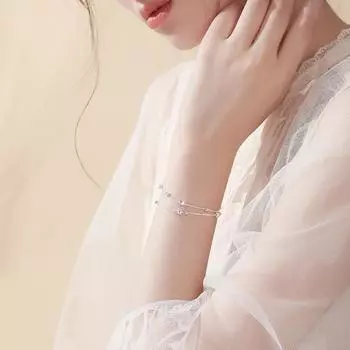 Женский браслет, двухслойный, складывающийся, со звездой, из полированного чистого сплава, регулируемый, с зажимом-лобстером, для шопинга, работы, вечеринки, свиданий, на запястье, цепочка, ювелирные изделия серебряный