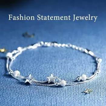 Женский браслет двухслойный стекируемый звезда шарм полированный чистый цвет сплав регулируемый краб